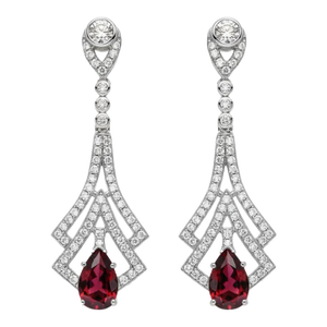 Art Deco Style Garnet and Colorless Topaz Drop Earrings Silver, Gold, A Pair