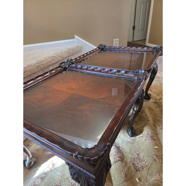Chippendale Mid 20th Century Chippendale Carved Mahogany Glass Top Coffee Table For Sale - Image 3 of 16