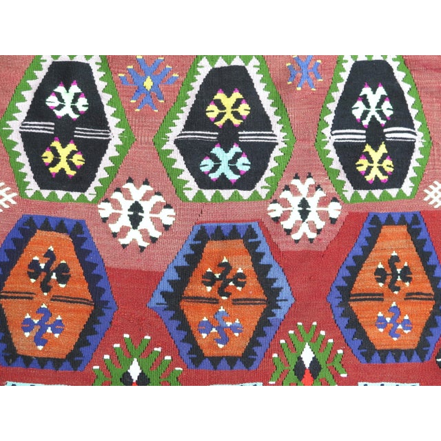 Textile Mid 20th Century Multicolor 1960s Handwoven Boho Turkish Kilim Area Rug For Sale - Image 7 of 10