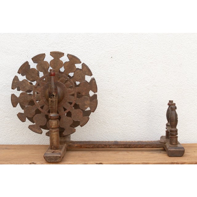 Brown Original Wooden Spinning Wheel For Sale - Image 8 of 9