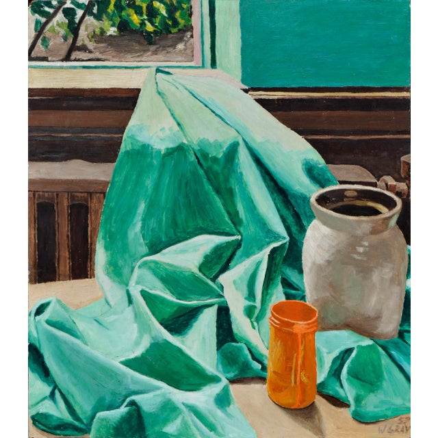 1950s Mid Century Still-Life With Green Drape by W. Gray For Sale - Image 5 of 5