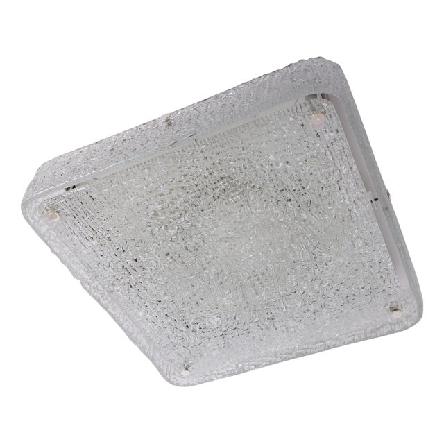 Large Square Murano Ice Glass Flush Mount from Kaiser Leuchten, 1970s For Sale
