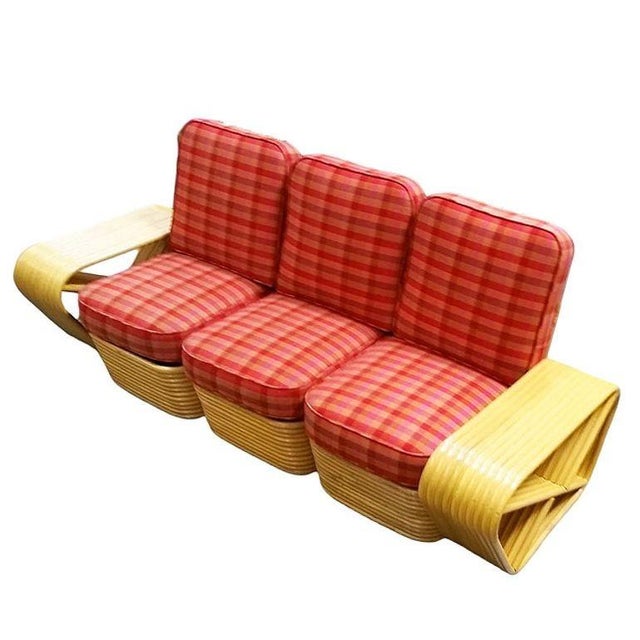 Restored Mid-Century10 Strand Square Pretzel Rattan 3-Seater Sectional Sofa For Sale - Image 4 of 5