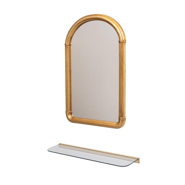 Very nice Hall set Wooden Gold color Mirror ,comes with a curved Glass console fitting in a Brass rail . Ideal for narrow...