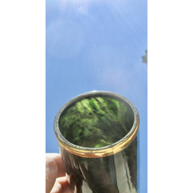 Dark Green Nephrite Vase With Brass Rim For Sale In New York - Image 6 of 6