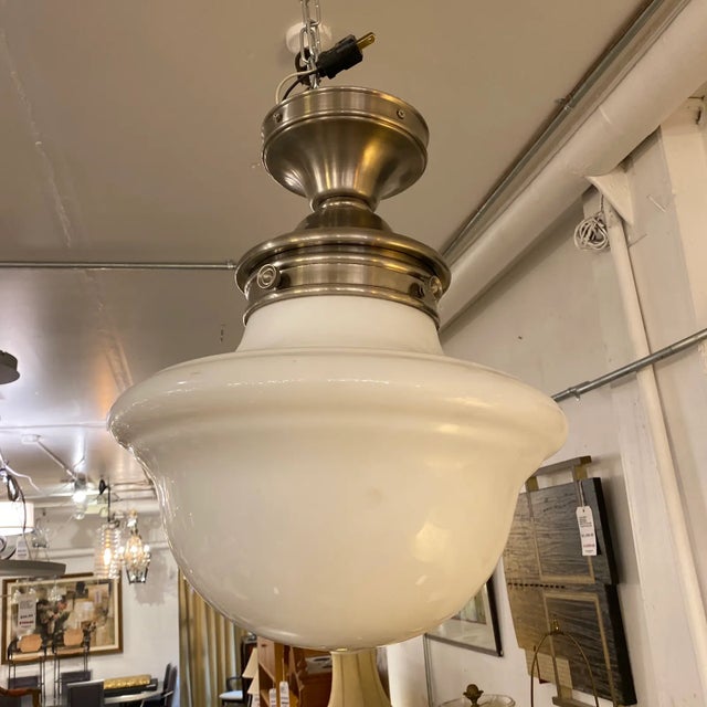 Visual Comfort School House White Semi-Flush Pendant For Sale In San Francisco - Image 6 of 11