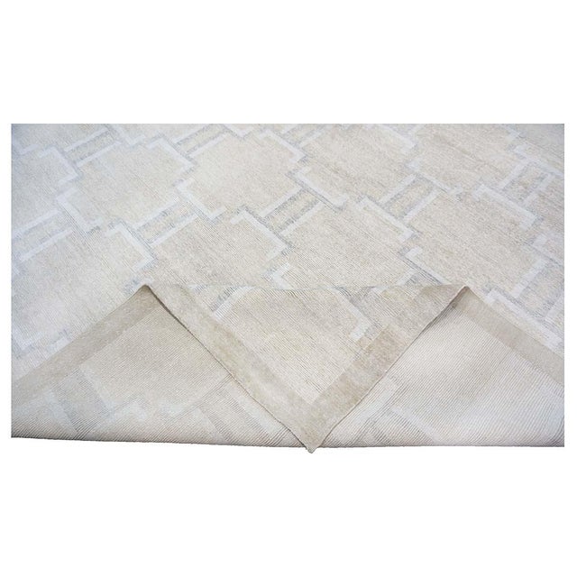 Nepalese Modern Wool & Silk 12X15 Beige, Ivory & Grey Handmade Area Rug #1143905 For Sale - Image 11 of 12