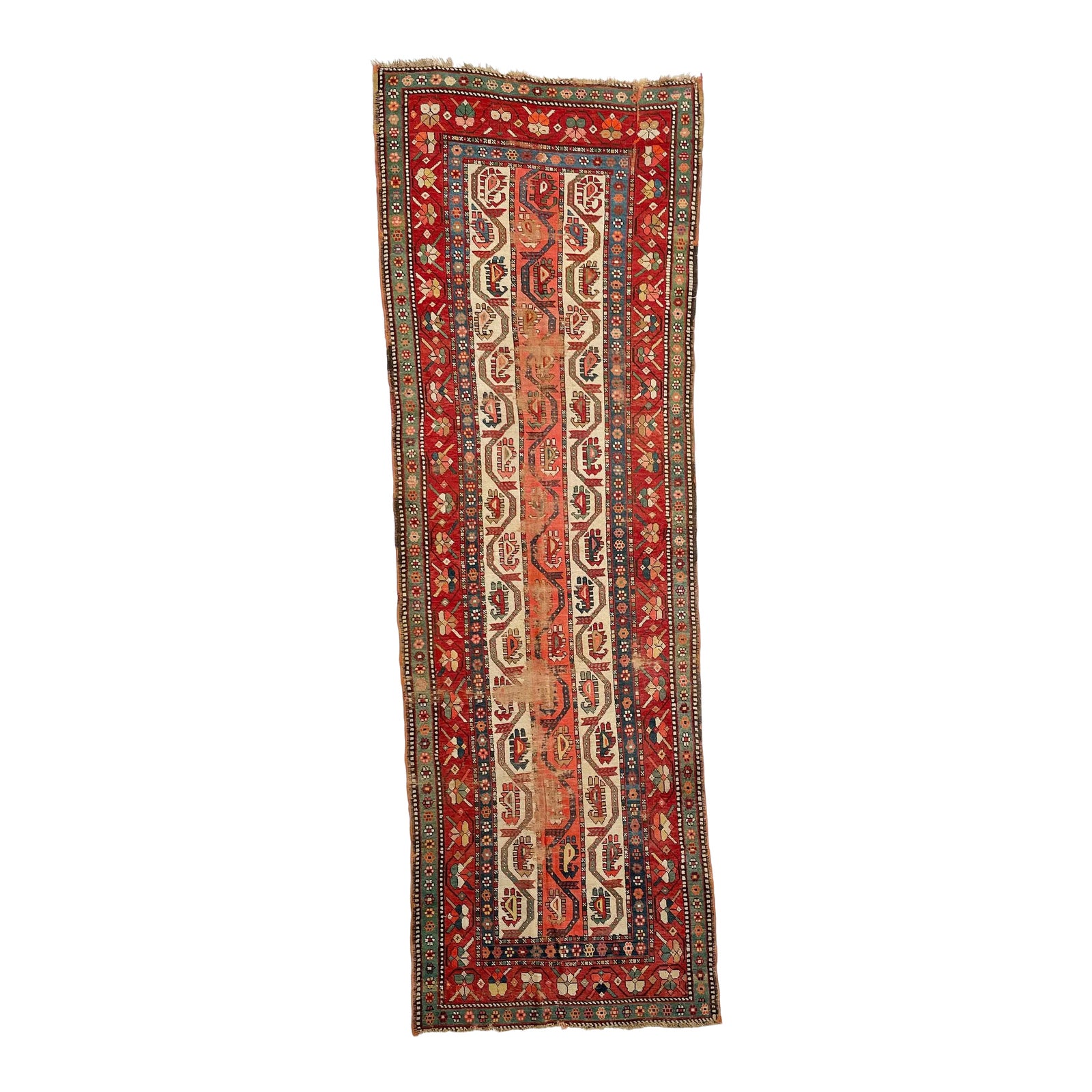 Antique Caucasian Runner Rug , 3.9 x 10.9 | Chairish