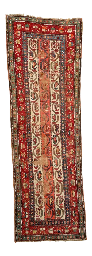 Antique Caucasian Runner Rug , 3.9 x 10.9