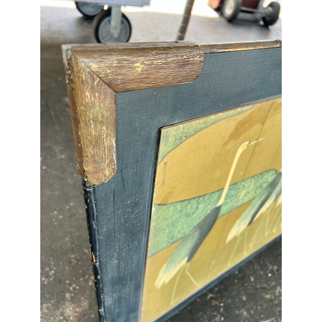 Mid-Century Modern Japanese Rimpa Style Framed "Cranes" Print After Ogata Kōrin For Sale In West Palm - Image 6 of 8