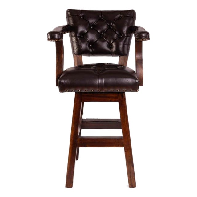 Classic Tufted Dark Brown Leather Bar Stool Chesterfield Counter Stool Trophy Ranch Tufted Bar Stool Black Stool Swivel Western Arm Stool For Sale