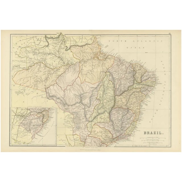 Map of Brazil with Historic Borders, River Systems and Coastal Regions, 1882 For Sale