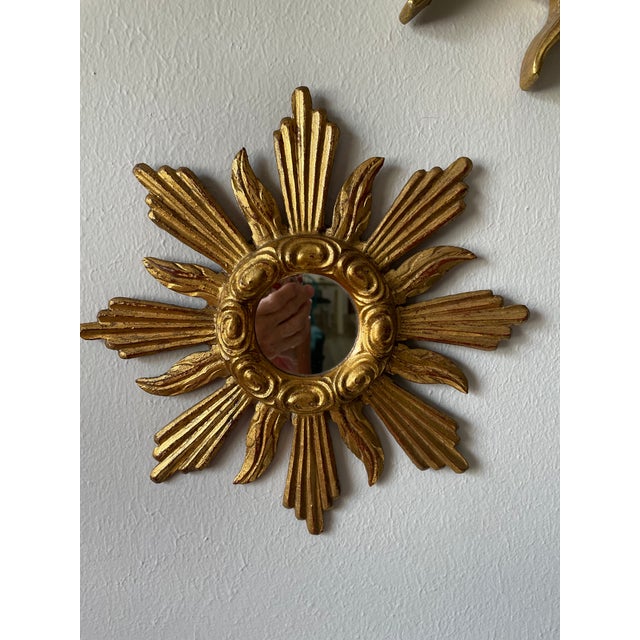 1950s French Petite 11" Giltwood Sunburst Wall Mirror For Sale - Image 17 of 18