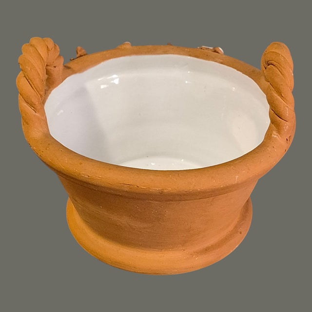 Late 20th Century Vintage Italian Hand Decorated White Grapes Glazed Terra-Cotta Basket Planter For Sale - Image 5 of 9