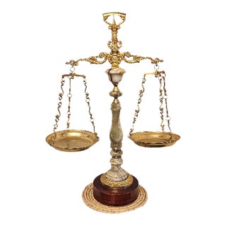 1960s Polished Brass and Marble Balance Arm Scales For Sale