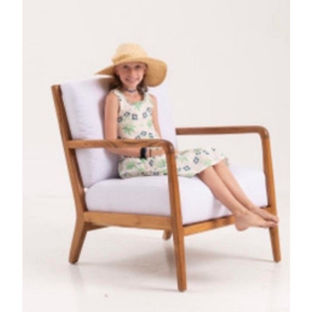 Danish MidCentury Modern Indoor Teak Lounge Chair, With White Cushions