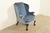 Kindel Furniture Kindel Furniture Chippendale Carved Mahogany Blue Velvet Upholstered Wingback Lounge Chair For Sale - Image 4 of 14