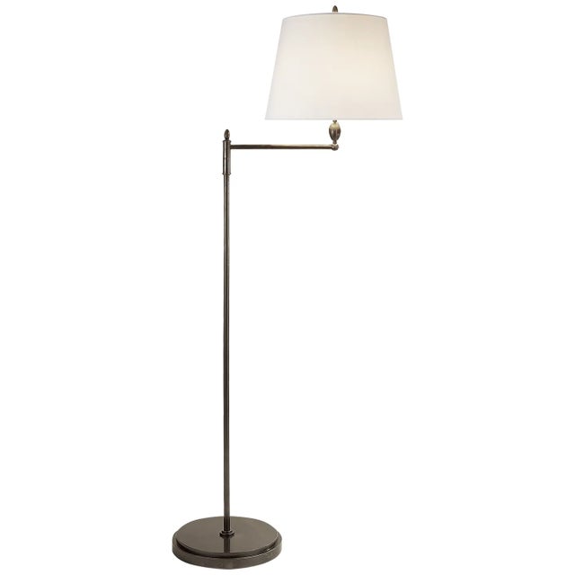 Thomas O'Brien by Visual Comfort Signature Paulo Floor Light in Bronze with Linen Shade For Sale