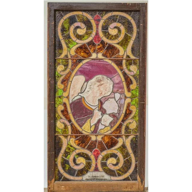 Large Antique Angel Slag Glass Window Panel For Sale In Dallas - Image 6 of 6