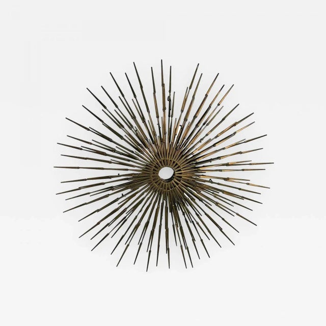 1970s Silas Seandel Attributed Brutalist Goldtone Metal Starburst Wall Sculpture For Sale - Image 9 of 9