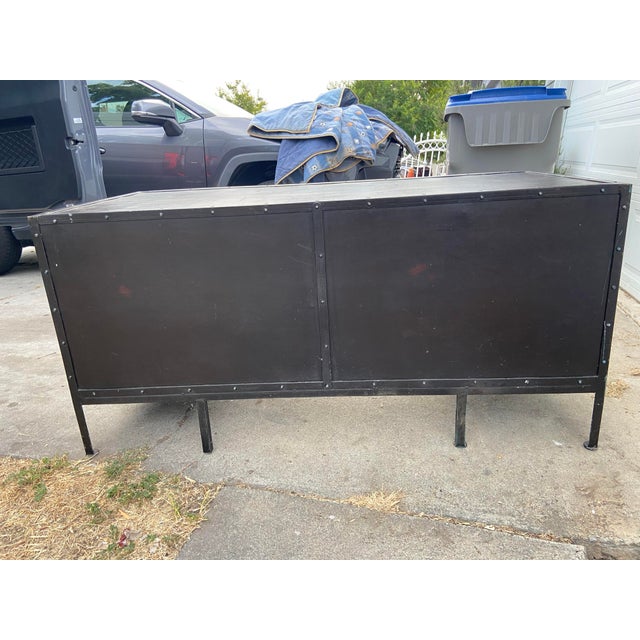 Restoration Hardware 1900’s French Industrial Metal Tool Chest Desk With Patina For Sale In Sacramento - Image 6 of 12