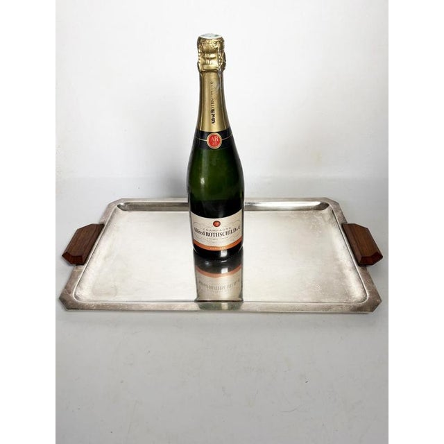 Art Deco Silver-Plated Metal and Wood Tray, France, 1910s For Sale - Image 4 of 9