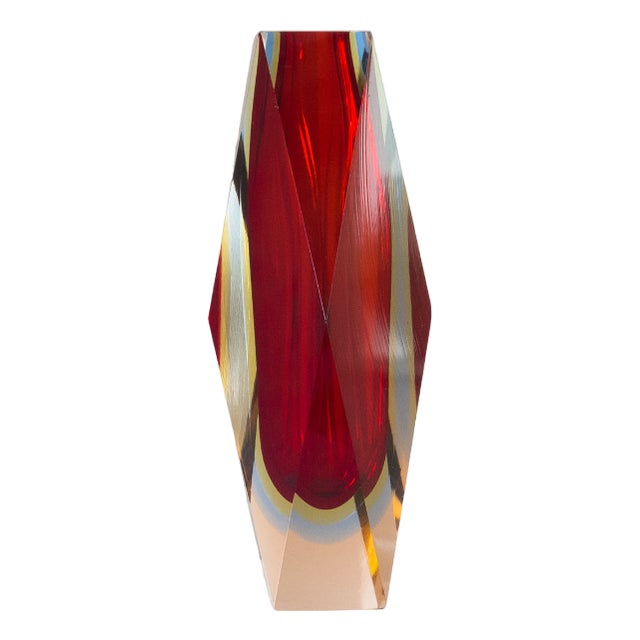 Large Murano Sommerso Facet Cut Glass Vase For Sale