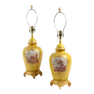 Pair of Antique Imperial Yellow Ginger Jar Table Lamps