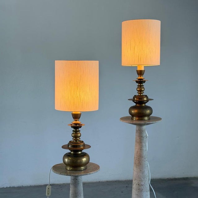 Cast Brass Wall Lights with Linen Shades by Mauritius, 1977, Set of 2 For Sale - Image 15 of 18