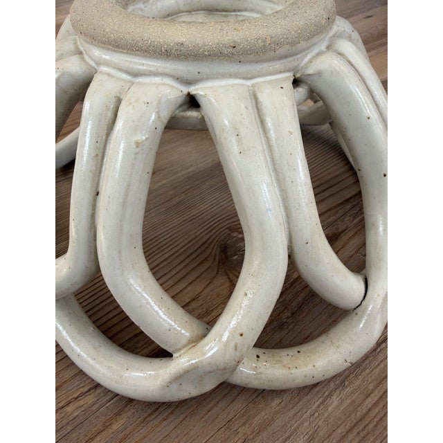 White Vintage Ceramic Woven Lattice Basket Bowl For Sale - Image 8 of 13
