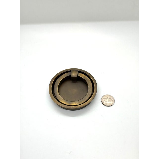 Transitional Baker Insert Ring Pull Antique Brass For Sale - Image 3 of 5