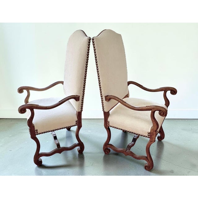 Mid 20th Century Pair of French Fruitwood Upholstered Armchairs For Sale In New York - Image 6 of 9