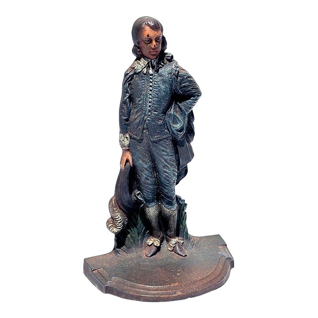 Bradley & Hubbard Antique Cast Iron Blue Boy Door Stop-All Original Paint For Sale