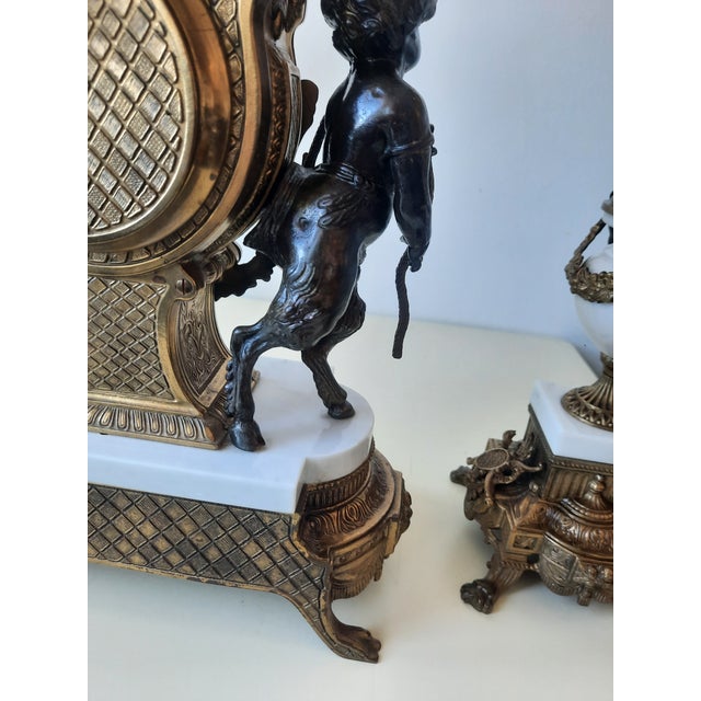 Lancini Clock with Louis XVI Style Candlesticks, 1940s, Set of 3 For Sale - Image 12 of 18