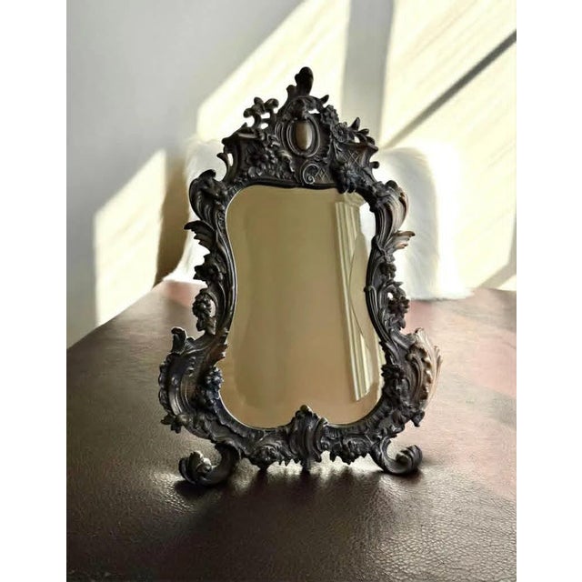 Metal Antique Bronze Rococo Style French Big Table and Makeup Mirror From the 19th or Early 20th Century For Sale - Image 7 of 10