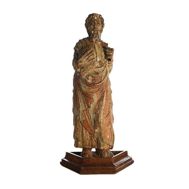 Carved Wooden Statue of Holy Person, 17th Century For Sale
