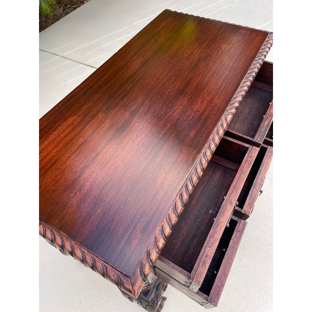 1980s Vintage From 1960's Carved Mahogany Chippendale Side Entrance Server Table For Sale - Image 5 of 9