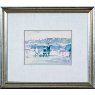 Andre Gisson (American 1921-2003) Watercolor & Gouache on Paper, Seascape With Figures For Sale