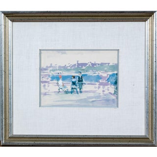 Andre Gisson (American 1921-2003) Watercolor & Gouache on Paper, Seascape With Figures, Framed For Sale