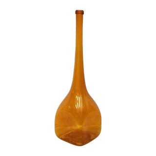 Vintage Yellow Bottleneck Art Glass Yellow Vase For Sale