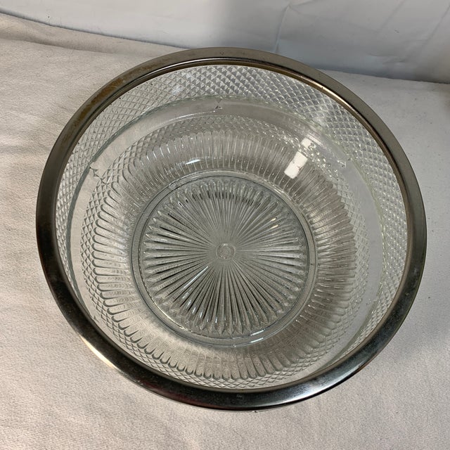 Traditional Vintage Falstaff Silver Plate England Diamond Pattern Pressed Glass Serving Bowl For Sale - Image 3 of 4