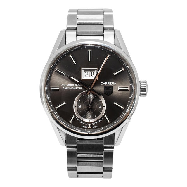Tag Heuer Carrera Calibre 8 GMT Grand Date 41mm war5012.ba0723 Steel Watch For Sale