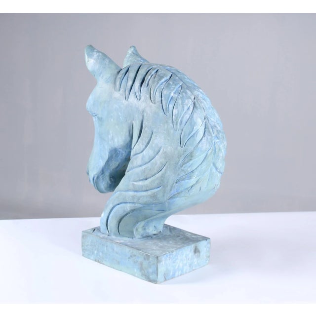 Blue Horse Head Sculpture, Carved Wood For Sale - Image 4 of 9