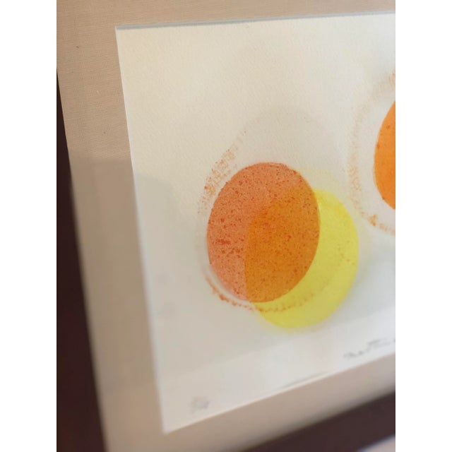 Limited edition block print art by Mattina. 5/15 made. 1990s. Abstract egg yolks. Signed Mattina