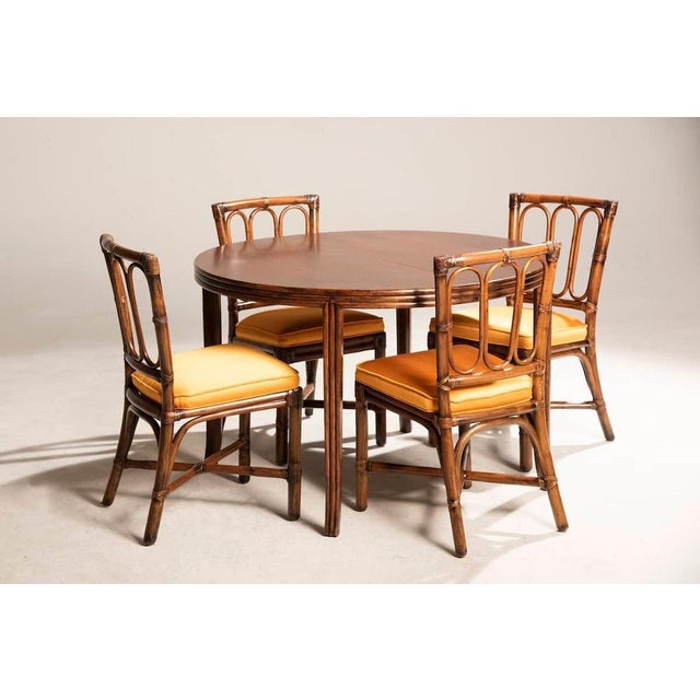 Wood Extendable Round Table and Rattan Chairs from Mc Guire, 1970s, Set of 5 For Sale - Image 14 of 18