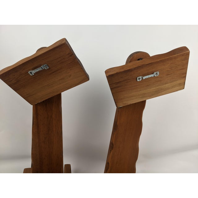 Wood Mid-Century Primitive Rustic Brown Wood Wall-Mounted Shelf Sconces – Pair For Sale - Image 7 of 13