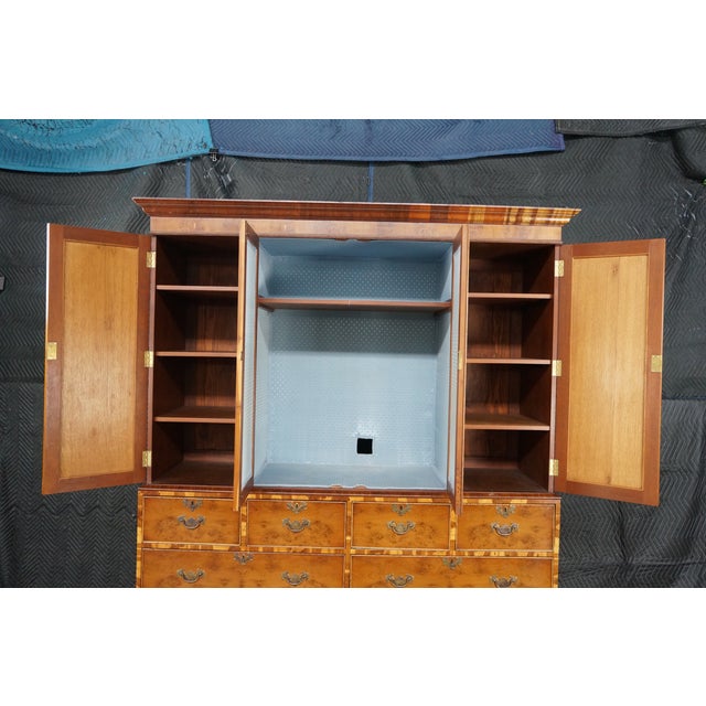 Antique English George II Style Oyster Burl Yew Cabinet on Chest Linen Press 80" For Sale - Image 18 of 18