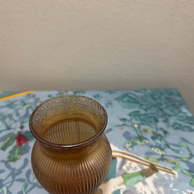 1920s Early American Carnival Glass "Prism & Daisy Band" Marigold Ribbed Vase For Sale - Image 4 of 7