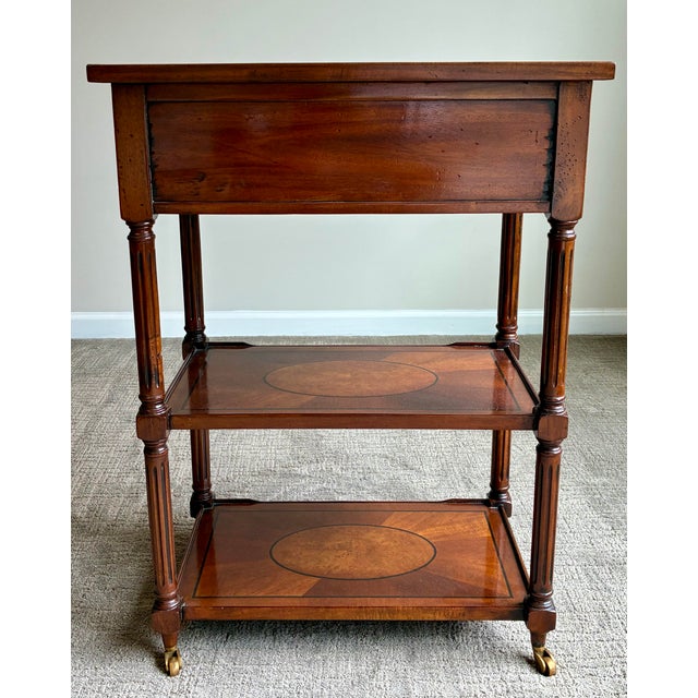 Late 20th Century Traditional Inlaid Mahogany Occasional Table With Drawer & Brass Casters For Sale - Image 4 of 7