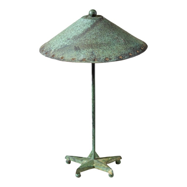 Vintage Verdigris Copper Alloy Brutalist Star Table Lamp For Sale